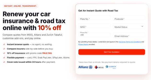 Renew your car insurance by installment using Grab PayLater with Paul Tan Car Insurance renewal service